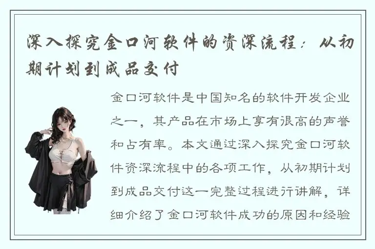 深入探究金口河软件的资深流程：从初期计划到成品交付