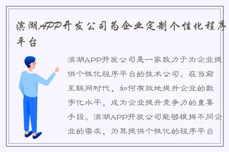 滨湖APP开发公司为企业定制个性化程序平台