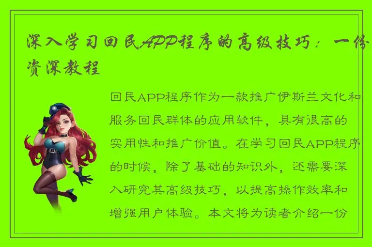 深入学习回民APP程序的高级技巧：一份资深教程