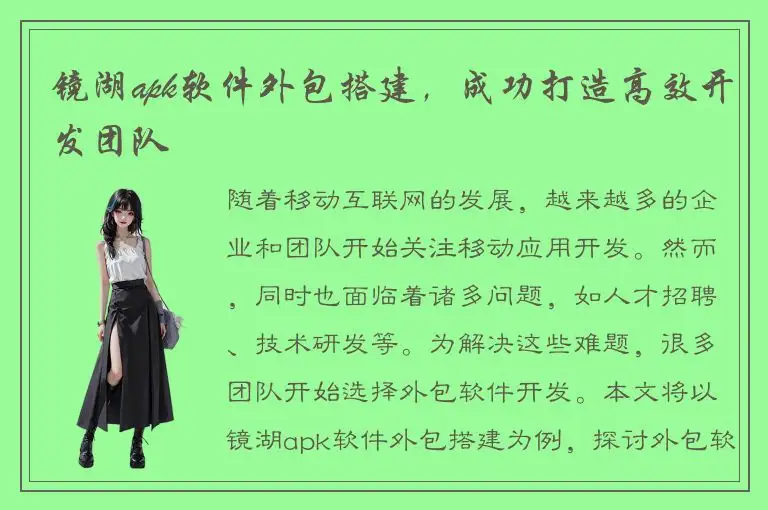 镜湖apk软件外包搭建，成功打造高效开发团队
