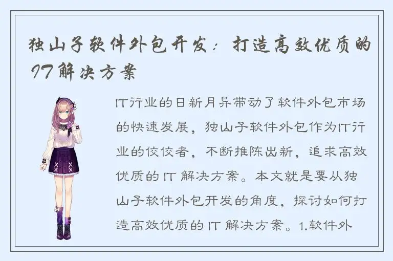 独山子软件外包开发：打造高效优质的 IT 解决方案