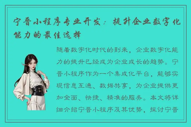 宁晋小程序专业开发：提升企业数字化能力的最佳选择