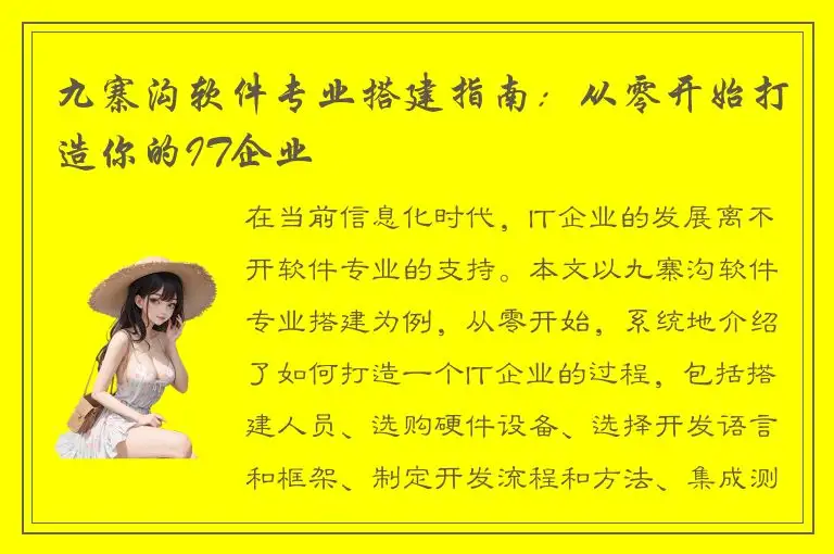 九寨沟软件专业搭建指南：从零开始打造你的IT企业