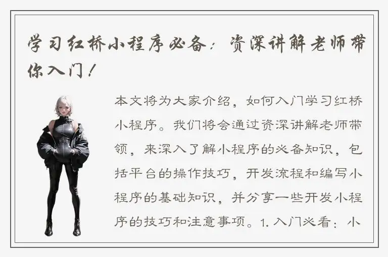 学习红桥小程序必备：资深讲解老师带你入门！