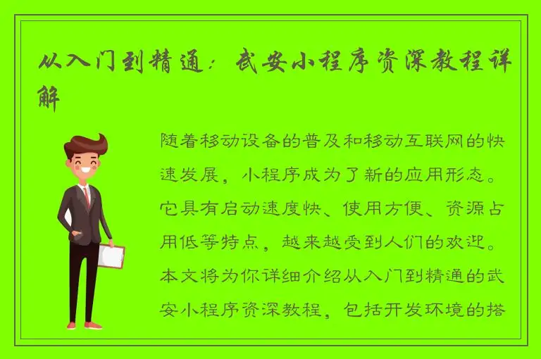 从入门到精通：武安小程序资深教程详解