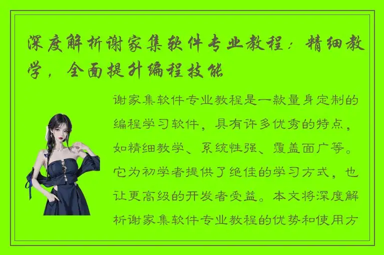 深度解析谢家集软件专业教程：精细教学，全面提升编程技能