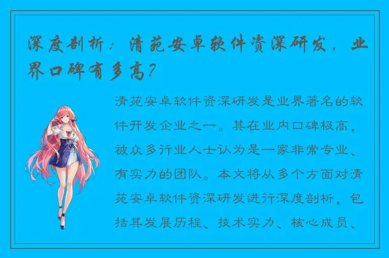 深度剖析：清苑安卓软件资深研发，业界口碑有多高？