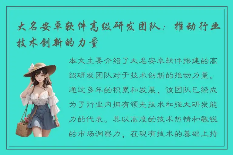 大名安卓软件高级研发团队：推动行业技术创新的力量