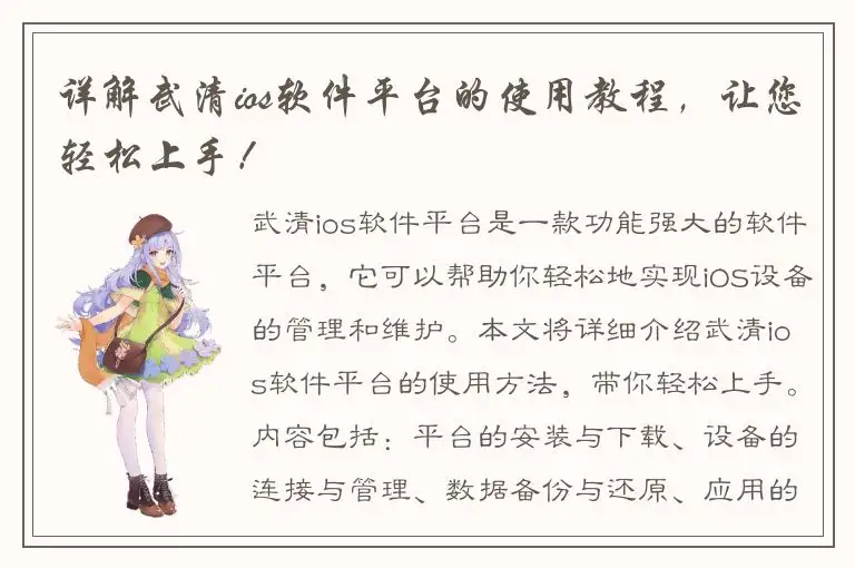 详解武清ios软件平台的使用教程，让您轻松上手！