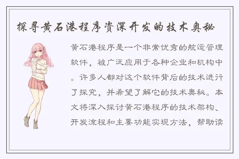 探寻黄石港程序资深开发的技术奥秘