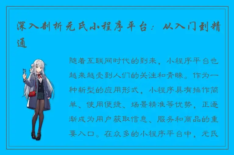 深入剖析元氏小程序平台：从入门到精通