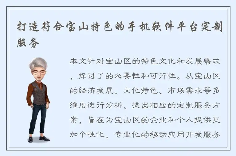 打造符合宝山特色的手机软件平台定制服务