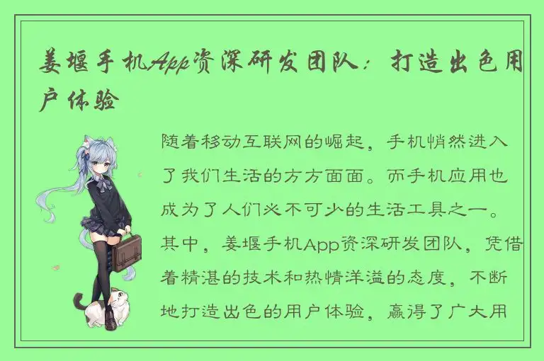 姜堰手机App资深研发团队：打造出色用户体验
