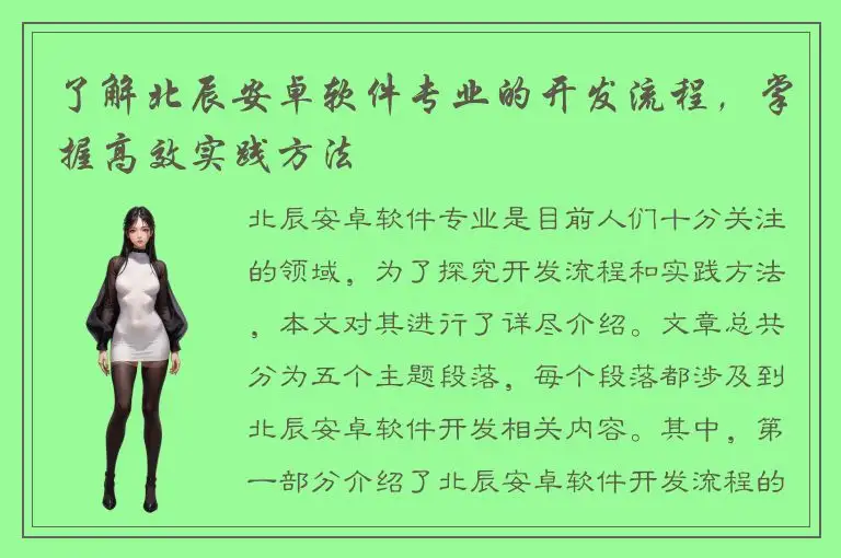 了解北辰安卓软件专业的开发流程，掌握高效实践方法