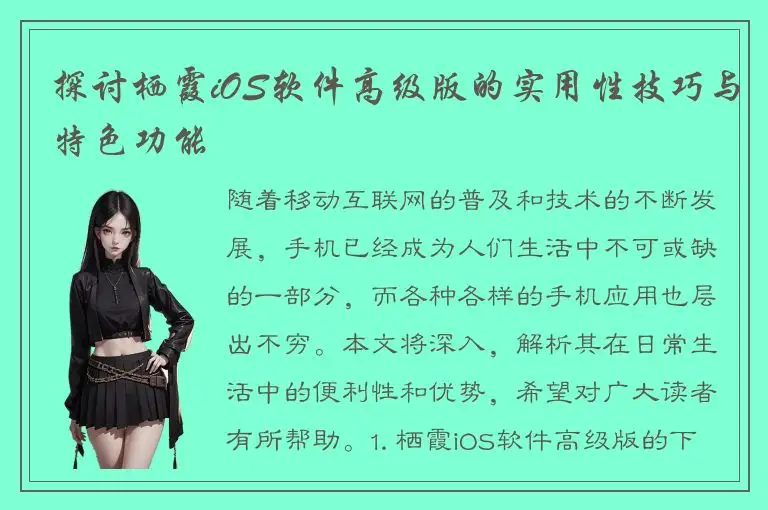 探讨栖霞iOS软件高级版的实用性技巧与特色功能