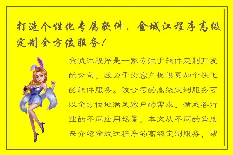 打造个性化专属软件，金城江程序高级定制全方位服务！