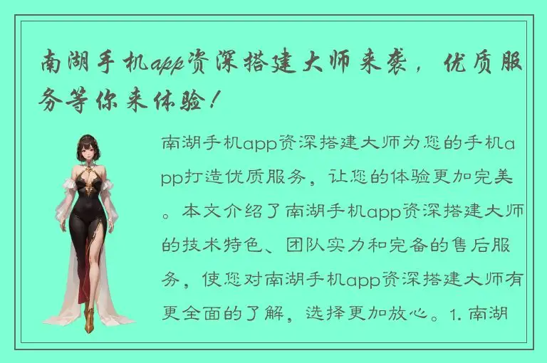 南湖手机app资深搭建大师来袭，优质服务等你来体验！