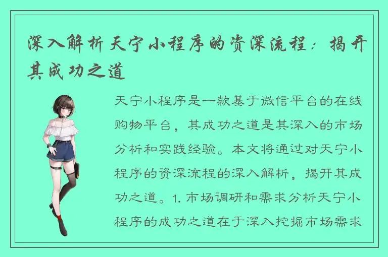 深入解析天宁小程序的资深流程：揭开其成功之道