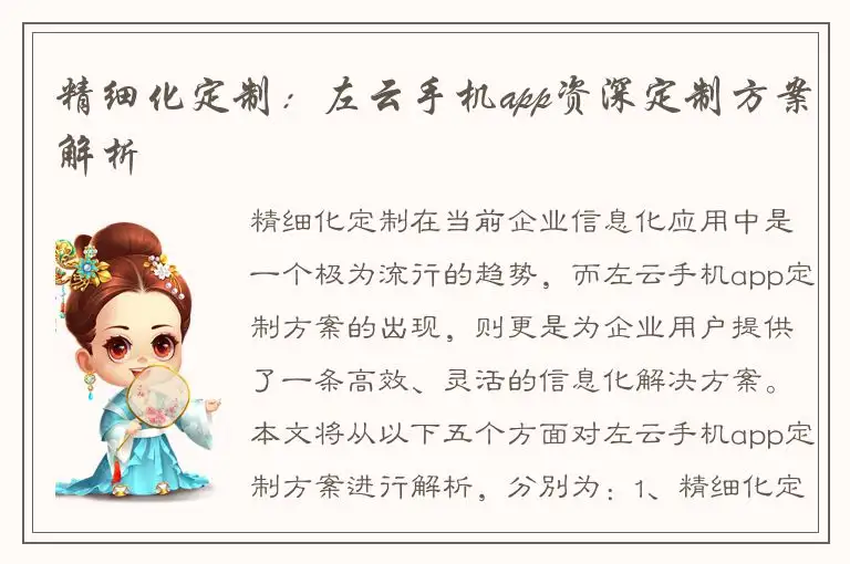 精细化定制：左云手机app资深定制方案解析