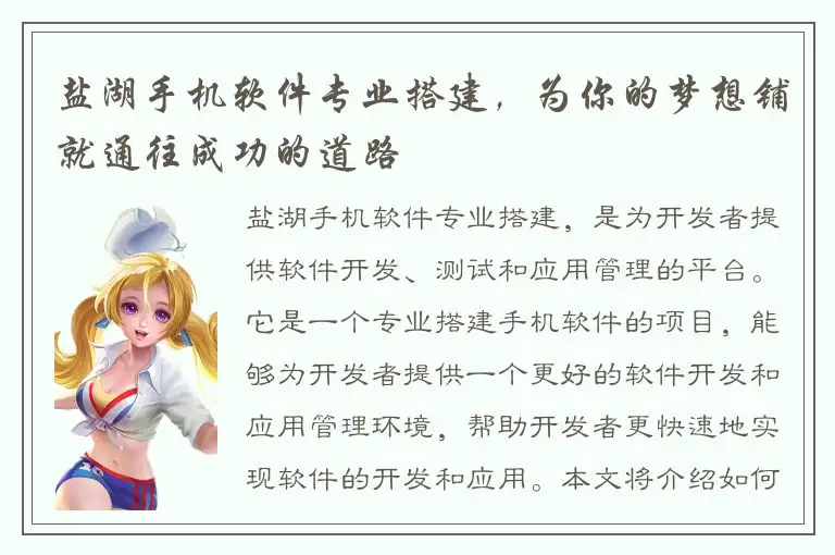 盐湖手机软件专业搭建，为你的梦想铺就通往成功的道路