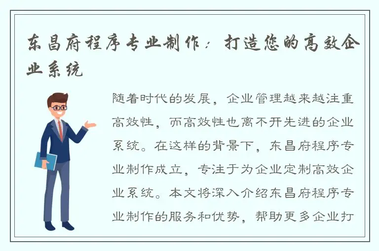 东昌府程序专业制作：打造您的高效企业系统