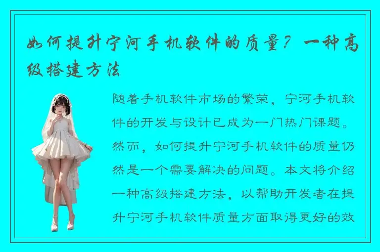 如何提升宁河手机软件的质量？一种高级搭建方法