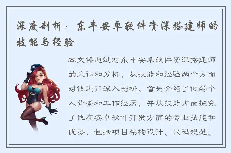 深度剖析：东丰安卓软件资深搭建师的技能与经验