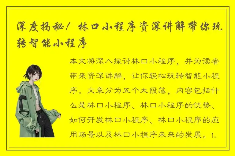 深度揭秘！林口小程序资深讲解带你玩转智能小程序