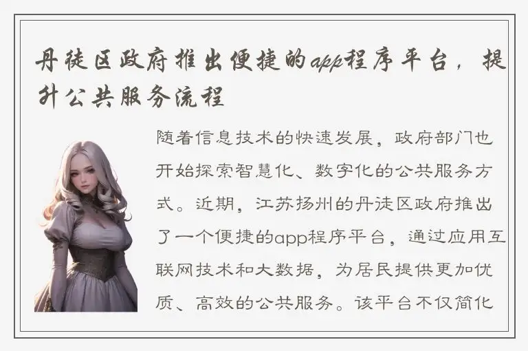 丹徒区政府推出便捷的app程序平台，提升公共服务流程