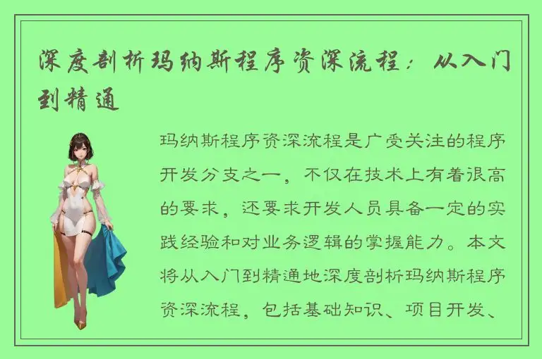 深度剖析玛纳斯程序资深流程：从入门到精通