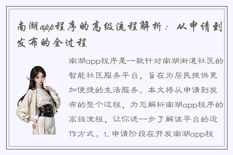 南湖app程序的高级流程解析：从申请到发布的全过程