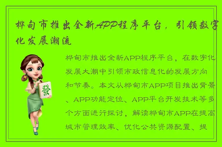 桦甸市推出全新APP程序平台，引领数字化发展潮流