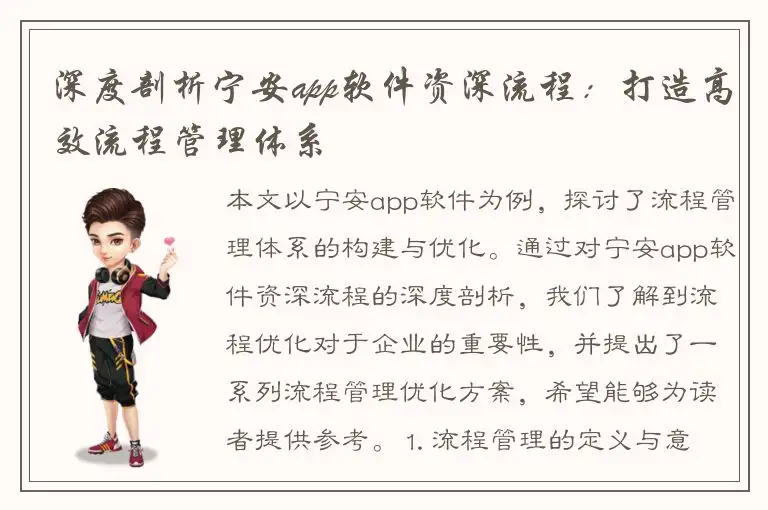 深度剖析宁安app软件资深流程：打造高效流程管理体系