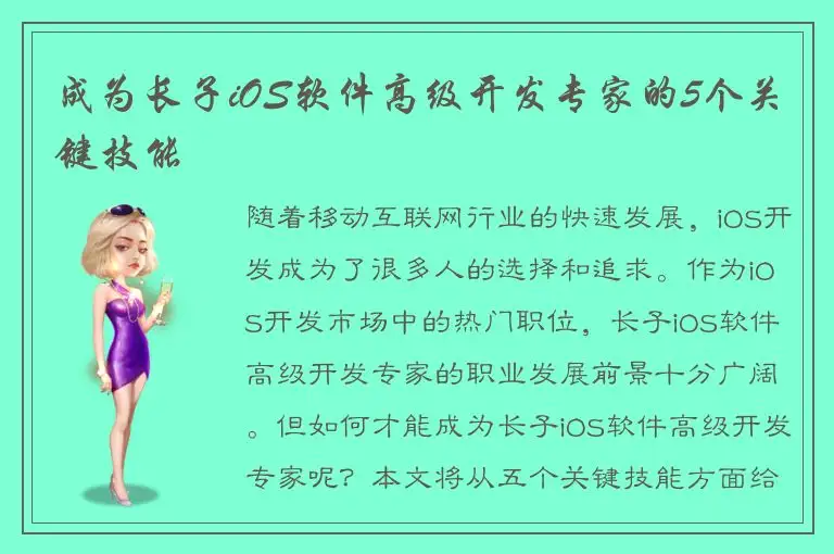 成为长子iOS软件高级开发专家的5个关键技能