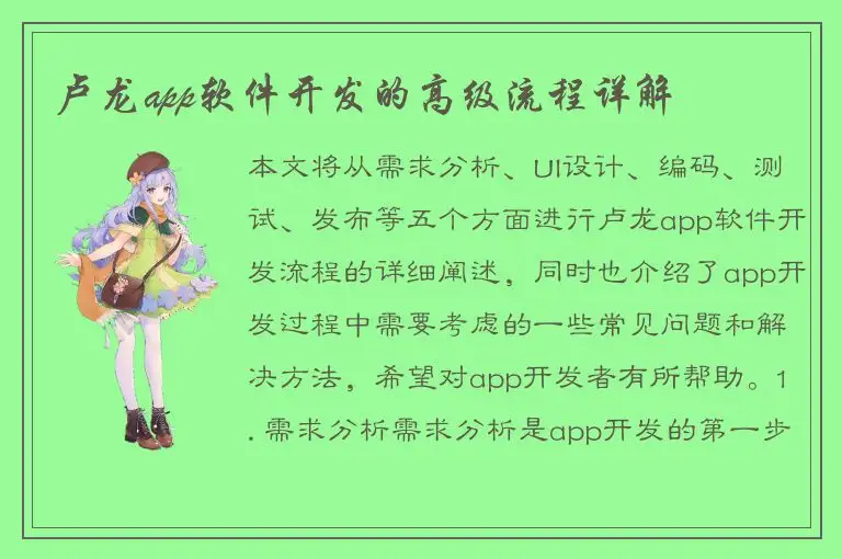 卢龙app软件开发的高级流程详解