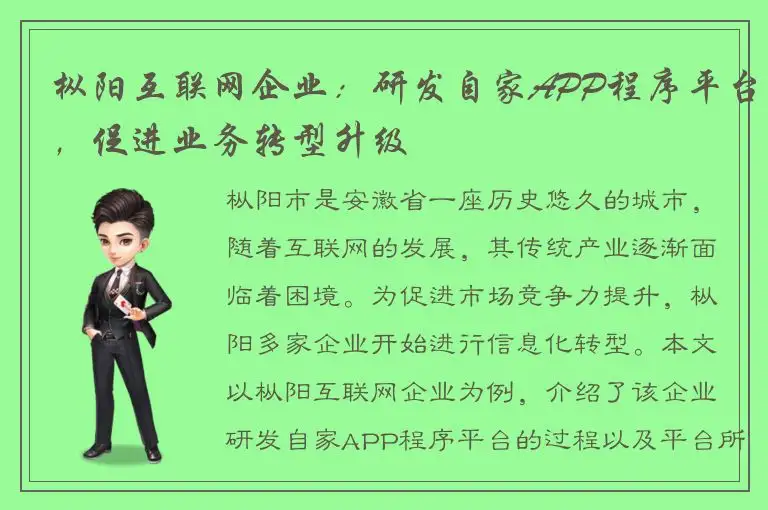枞阳互联网企业：研发自家APP程序平台，促进业务转型升级
