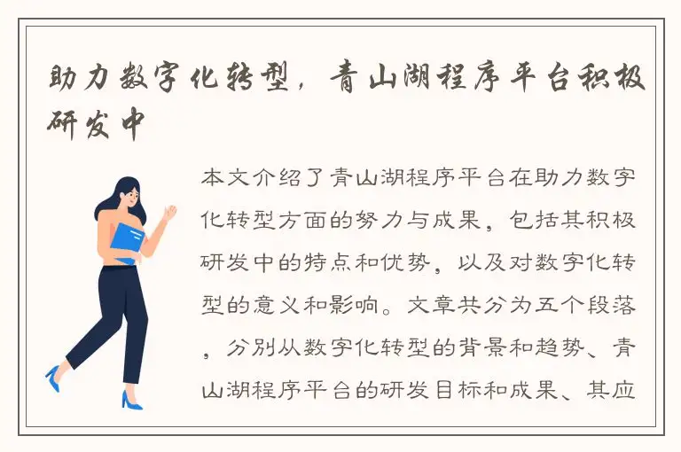 助力数字化转型，青山湖程序平台积极研发中