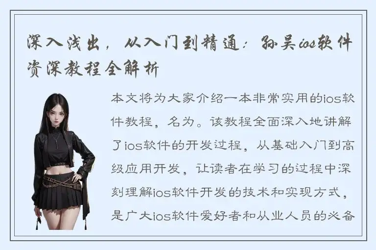 深入浅出，从入门到精通：孙吴ios软件资深教程全解析