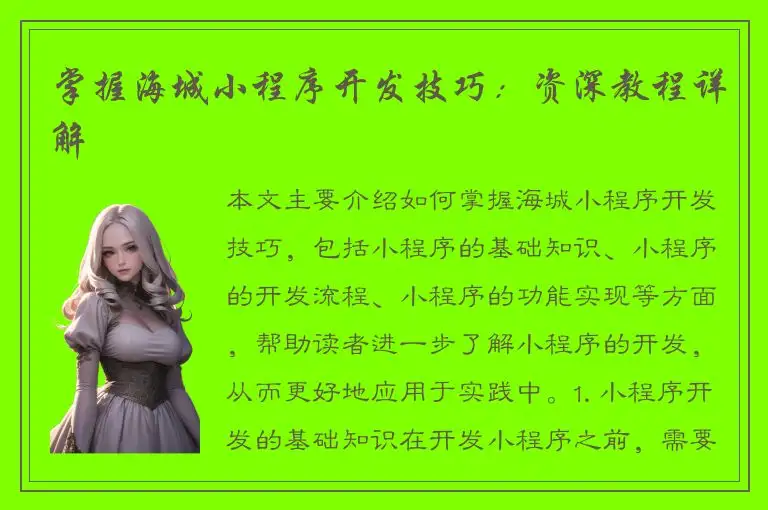 掌握海城小程序开发技巧：资深教程详解