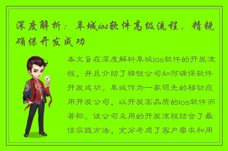 深度解析：阜城ios软件高级流程，精锐确保开发成功