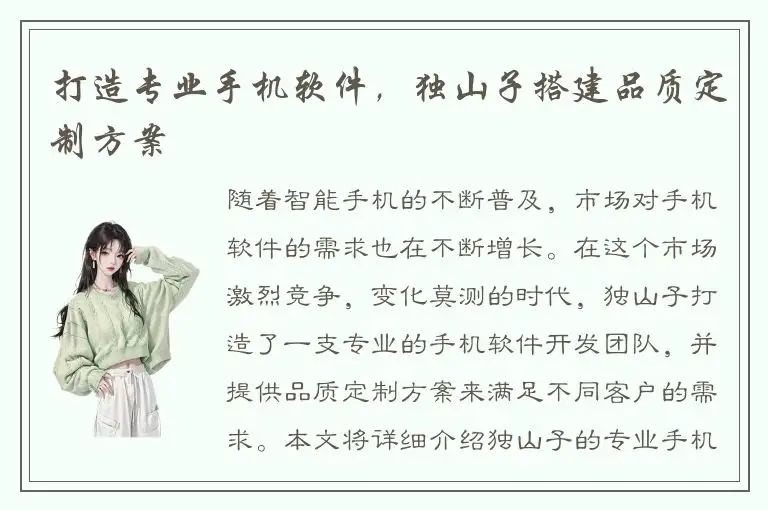 打造专业手机软件，独山子搭建品质定制方案