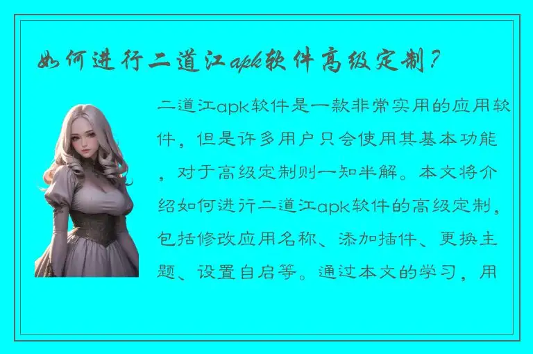 如何进行二道江apk软件高级定制？
