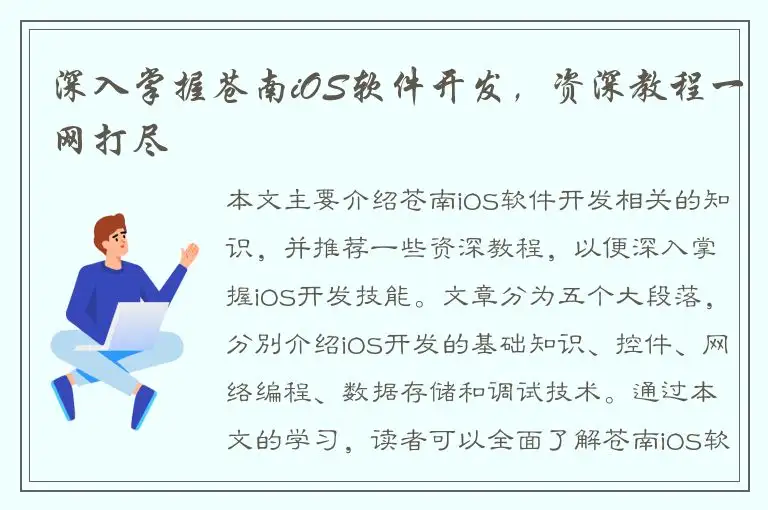 深入掌握苍南iOS软件开发，资深教程一网打尽