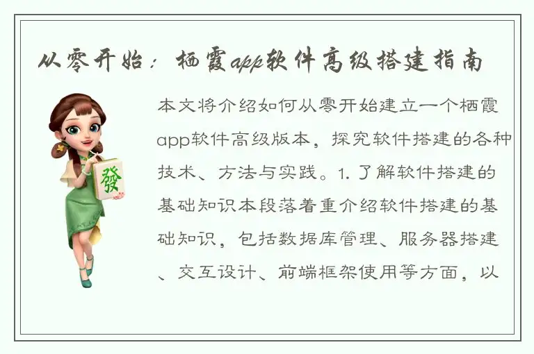 从零开始：栖霞app软件高级搭建指南