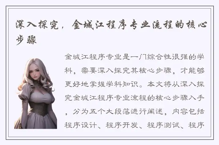 深入探究，金城江程序专业流程的核心步骤