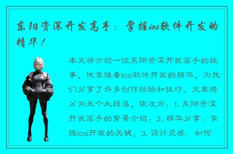 东阳资深开发高手：掌握ios软件开发的精华！