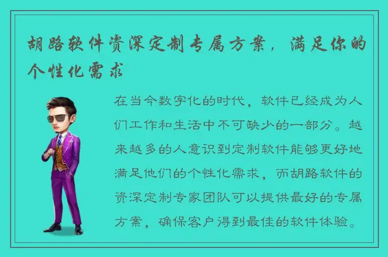 胡路软件资深定制专属方案，满足你的个性化需求