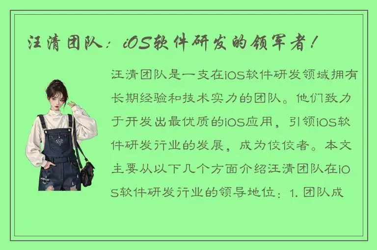 汪清团队：iOS软件研发的领军者！