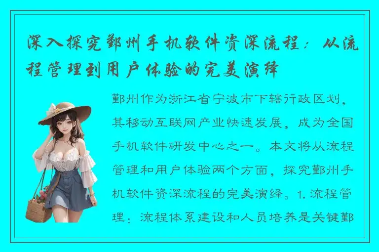 深入探究鄞州手机软件资深流程：从流程管理到用户体验的完美演绎