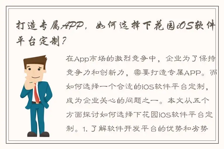 打造专属APP，如何选择下花园iOS软件平台定制？